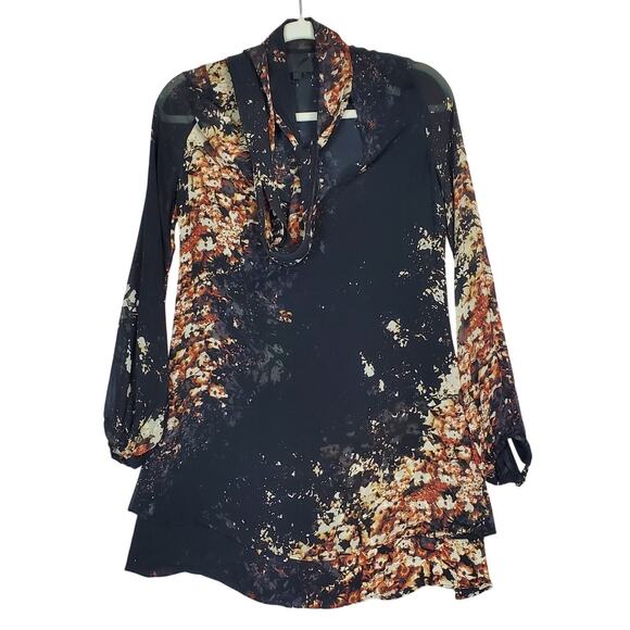 Intermix Silk Fairy Black Floral Dress Sm Asymmetric Layers Sheer Flowy Romantic - Picture 2 of 16